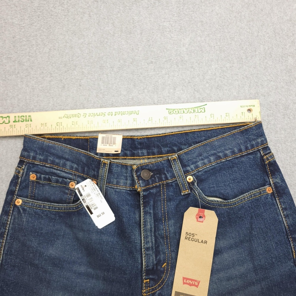 Levis 505‎ Regular Jeans Mens 30x32 Blue Stretch Denim Straight Leg Pants NEW - Picture 7 of 10